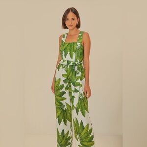 Farm Rio Off-White Palm Fan Jumpsuit